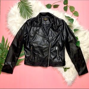 SOLD-  Vegan Leather Motorcycle Jacket Black Size L Moto Jacket Biker Jacket